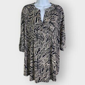 Cocomo Woman Pin Tuck Popover Blouse | 3X | Black Cream | Boho Office